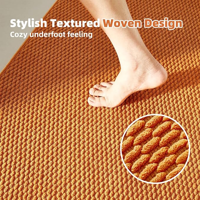 TYUU Bathroom Runner Rugs, Long Bath Mat Runner Washable Thin Quick Dry Low Pile Bathroom Runner Rugs Non Slip, Orange 16"x60"