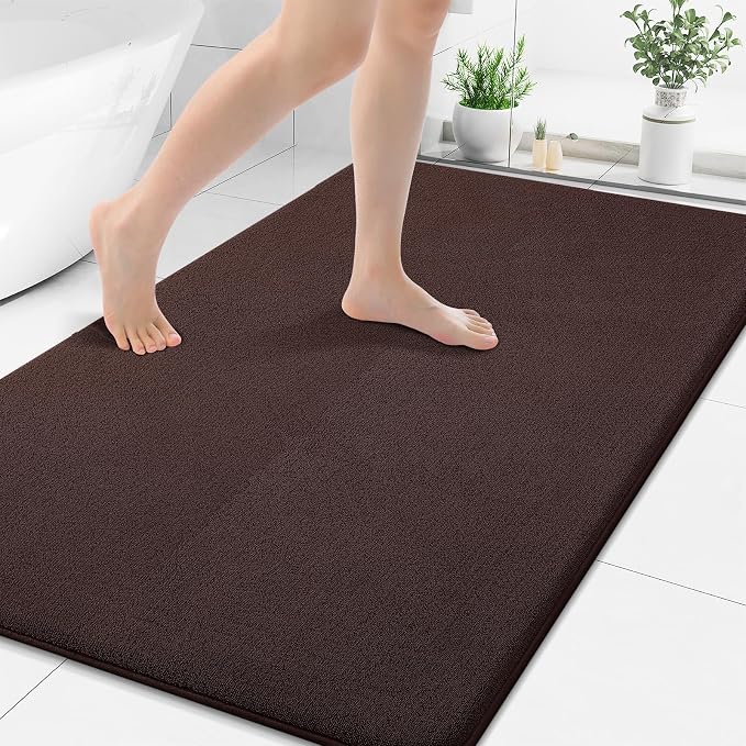 Smiry Memory Foam Bath Mat 50x30, Extra Soft Absorbent Bathroom Rugs | Brown Quick Dry, Machine Washable Bath Mats for Bathroom, Shower, Tub and Home Decor Accessories