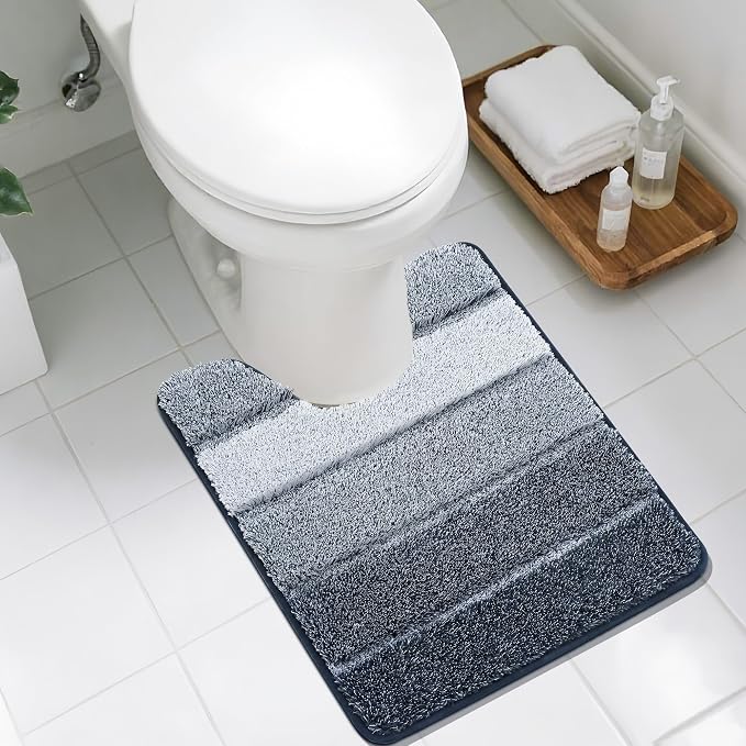 COSY HOMEER Toilet Rugs U-Shaped 24"x20", Ultra Soft Absorbent Bath Mat | Non-Slip TPR Backing, Machine Washable Shaggy Rug for Toilet,Dark Blue