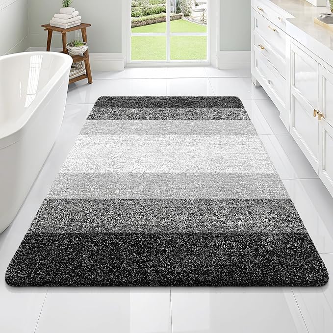 OLANLY Large Bathroom Rugs Mat 70x46, Extra Soft Absorbent Microfiber Bath Rugs, Rubber Backing, Quick Dry, Machine Washable Bath Mats for Bathroom Floor, Tub and Shower, Home Decor Accessories, Black | Black, Non-Slip Quick-Drying Rubber Backing, Wash...