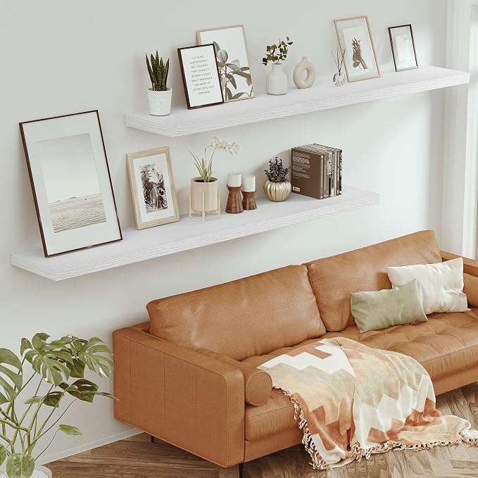 Vivelove Deep Floating Shelves 72x12” Set of 1, White | Easy Install With Hardware, 2" Thick, Invisible Brackets, Wall Mounted, No Sagging, For Any Room