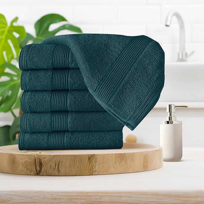 Ultra Soft 6-Piece Hand Towel Set 16x28-100% Ringspun Cotton - Durable & Highly Absorbent Hand Towels - Ideal for use in Bathroom, Kitchen, Gym, Spa & General Cleaning - Teal