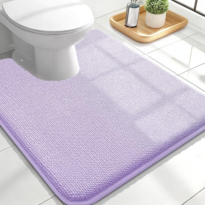 OLANLY Memory Foam Bathroom Toilet Rugs U-Shaped 24x20,Soft Mat, Lavender | Quick Dry Bath Rugs, Non-Slip, Machine Washable Absorbent Carpet for Bathroom Floor, Tub and Shower, Home Decor Accessories