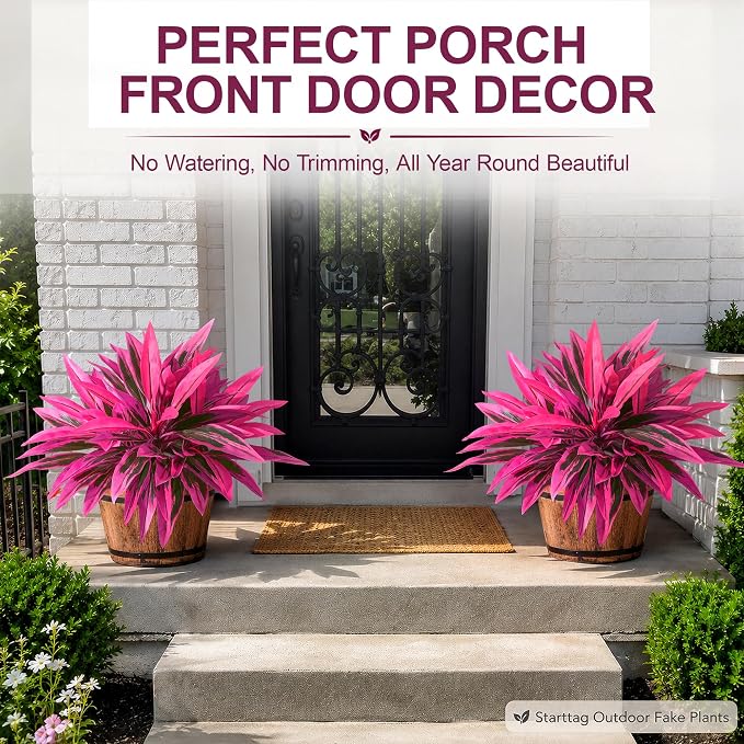 Starttag Artificial Greenery for Outdoors Fake Plants, 4 Bundles Boston Fern Plastic Leaves with Stems UV Resistant Look Real Faux Plants for Planters Patio Garden Front Porch Yard Decoration