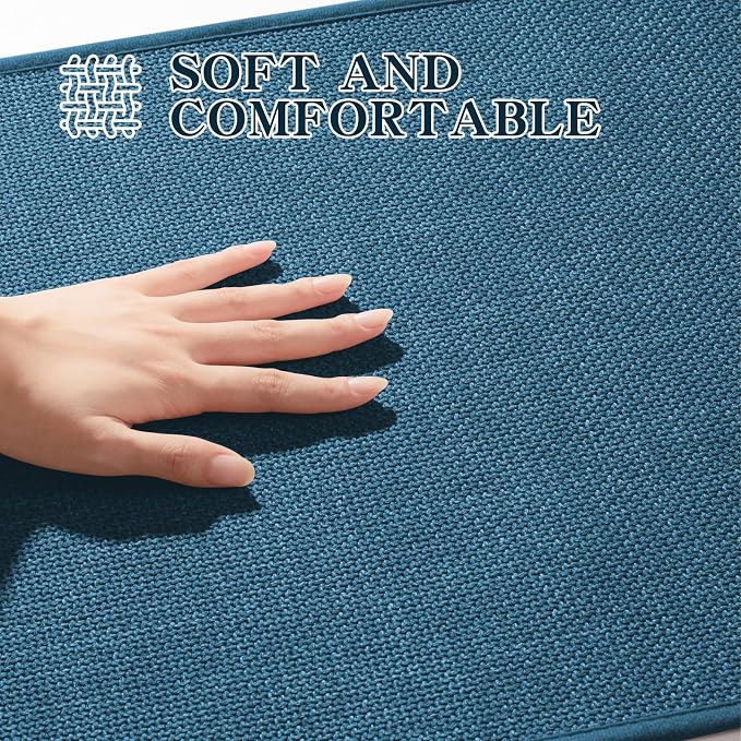 Bathroom Rugs Mat U-Shaped 24x17, Ultra ThinNon Slip Bath Mat Small Quick Dry Absorbent Bath Matfor Bathroom Floor, (Dark Blue, U-24"x17")
