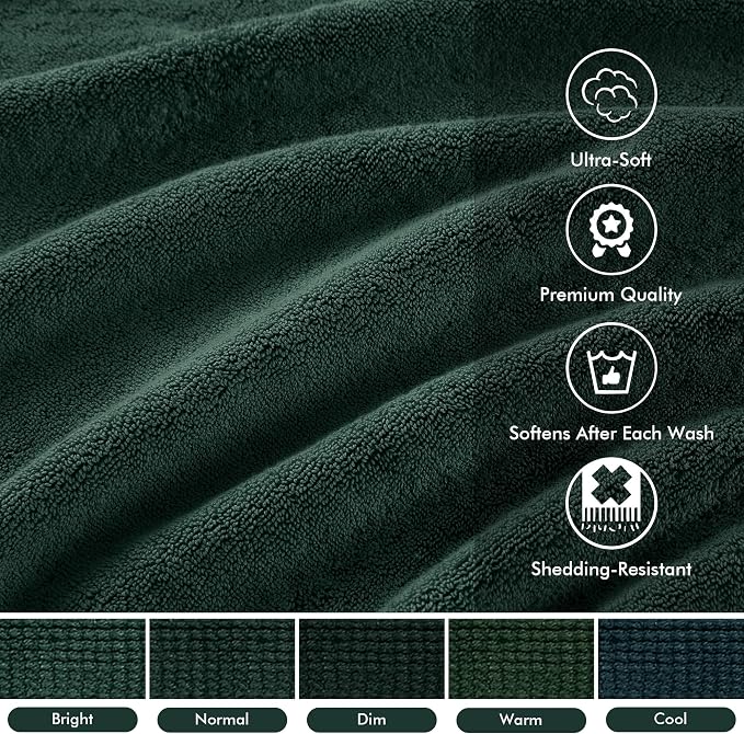 Madison Park 800GSM 100% Cotton Bathroom Bath Towel Set of 8, Dark Green | Long Staple, Highly Absorbent, Durable Hotel Spa Quality, Quick Dry, Double Stitched Hems, Lint Reducing, OEKO-TEX Certified