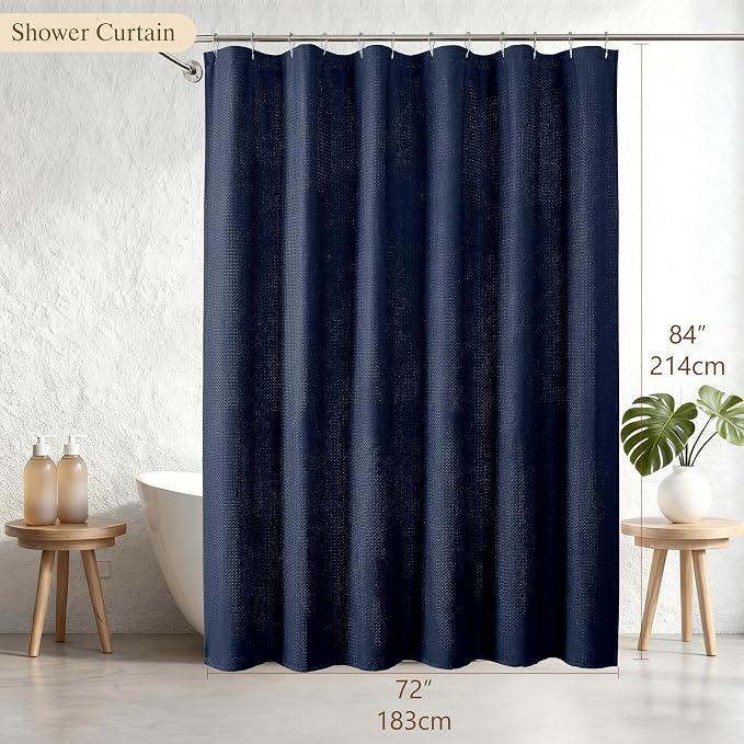 Aiyufeng Long Shower Curtains for Bathroom，Dot Like Embossed Textured Water Repellent Fabric Shower Curtain，Hotel Luxury Quality & Soft Cloth，Machine Washable，72Wx84L，Navy Blue