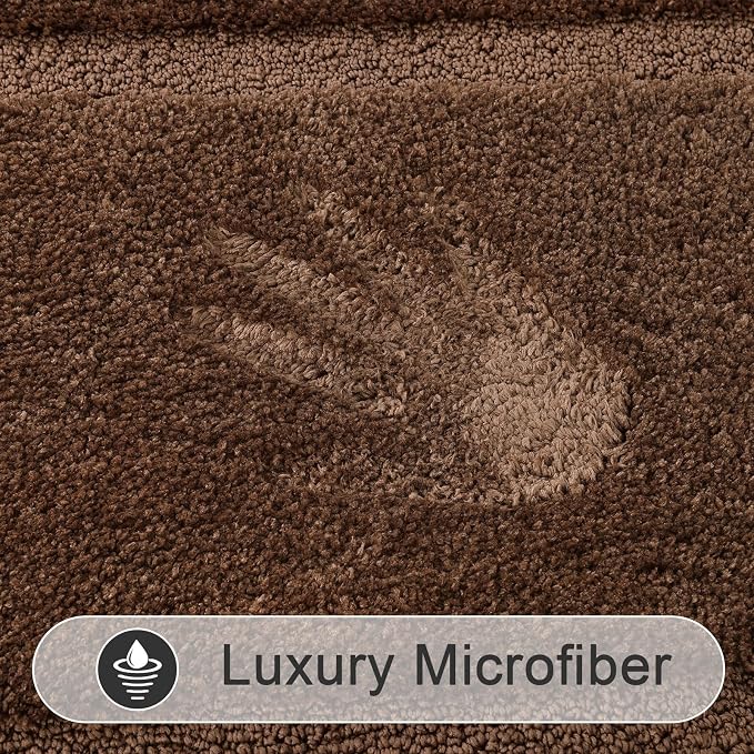 SHACOS Soft Microfiber Dark Brown Bathroom Rugs Sets 2 Pieces 32x20 inch | Absorbent Plush Bath Rugs, Non Slip Washable Shaggy Bath Mats, Fluffy Bathroom Runner Floor Mats Shower Rug