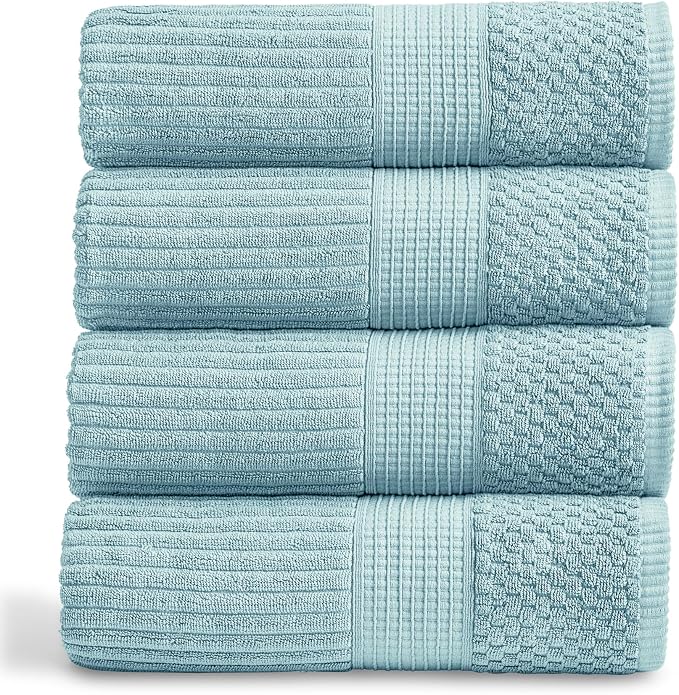 100% Cotton Bath Towel Set | 4-Pack | Textured | Aegean | Absorbent & Quick-Dry Bathroom Towels | Textured and Durable Cotton Towels for Bathroom | OEKO-TEX | Krista Collection