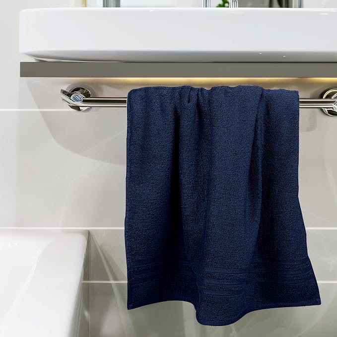 4 Piece Bath Towels 27x54 Inches, Navy | 100% Cotton, Lightweight & Quick-Dry, Ideal for Daily Bathroom Use, Practical & Comfortable