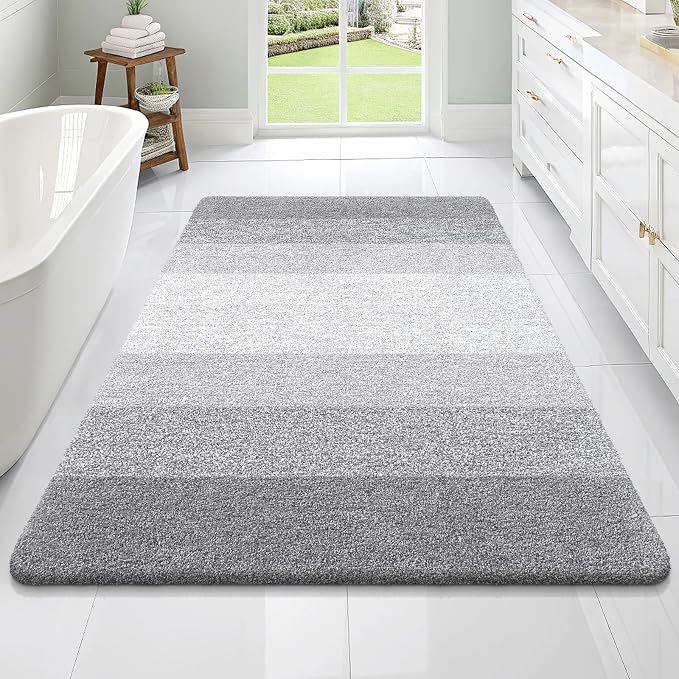 OLANLY Large Bathroom Rugs Mat 70x46, Extra Soft Absorbent Microfiber Bath Rugs, Rubber Backing, Quick Dry, Washable Bath Mats for Bathroom Floor, Tub and Shower, Home Decor Accessories, Light Grey | Light Grey, Non-Slip Quick-Drying Rubber Backing, Wa...