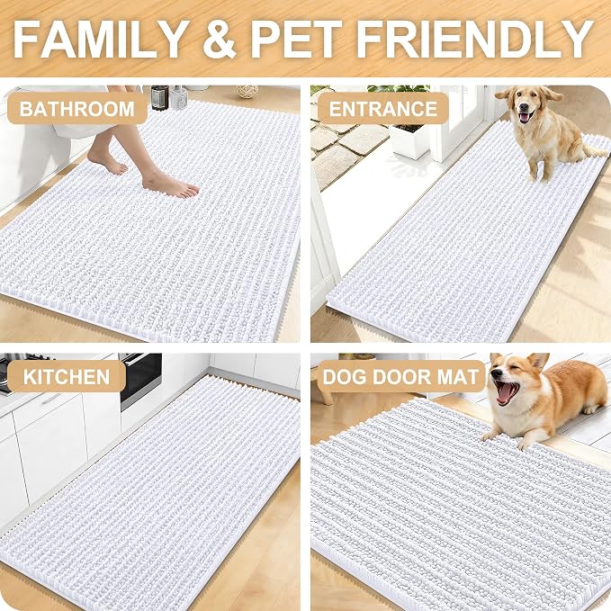 OLANLY Large Bathroom Rugs 40x32, Thick Soft Absorbent Chenille Bath Rugs | White, Quick-Drying Rubber Backing, Shaggy Bath Mat, Machine Washable for Floor, Tub and Shower, Home Decor Accessories
