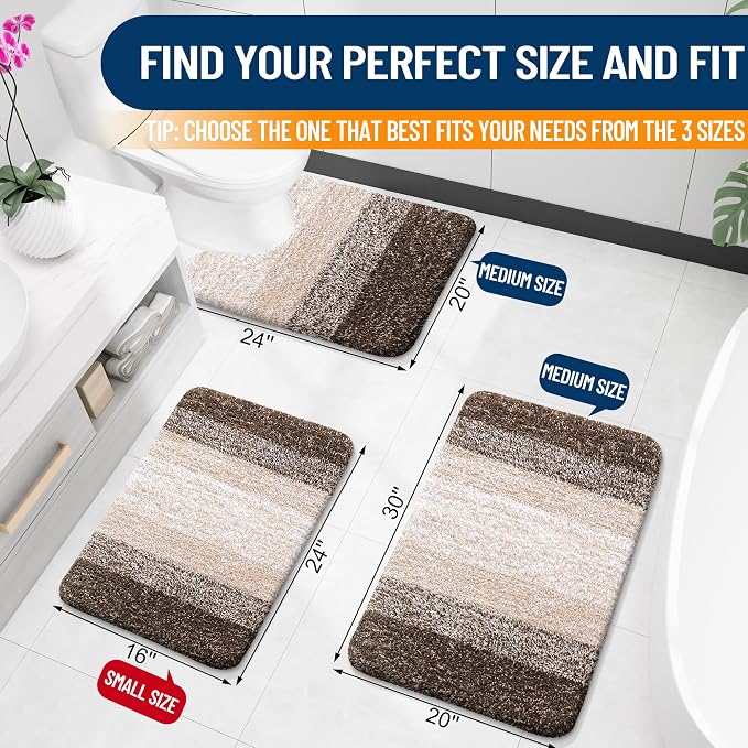 OLANLY Bathroom Runner Rug 54x24, Extra Soft Absorbent Microfiber Bath Rugs | Light Brown, Non-Slip Quick-Drying Rubber Backing, Washable Long Bath Mat for Floor, Tub and Shower, Home Decor