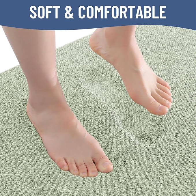 Smiry Memory Foam Bath Mat 30x20, Extra Soft Absorbent Bathroom Rugs | Sage Green Quick Dry, Machine Washable Bath Mats for Bathroom, Shower, Tub and Home Decor Accessories