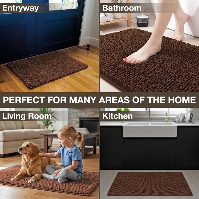 Neater Home Plush Bathroom Rugs 36x24 Thick Chenille Quick Dry Microfiber Absorbent Bath Mat, Soft Bath Rugs, Machine Washable Bathroom Floor Mat for Tub Shower Sink, Home Decor Accessories, Brown