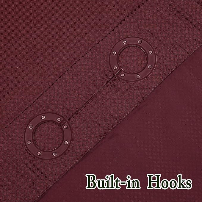 No Hook Cloth Burgundy Shower Curtain with Liner, 72x74 | Snap-in Fabric Liner, Hotel Style with Mesh Top Window, Waterproof Coating, Machine Washable, Rustproof Grommets