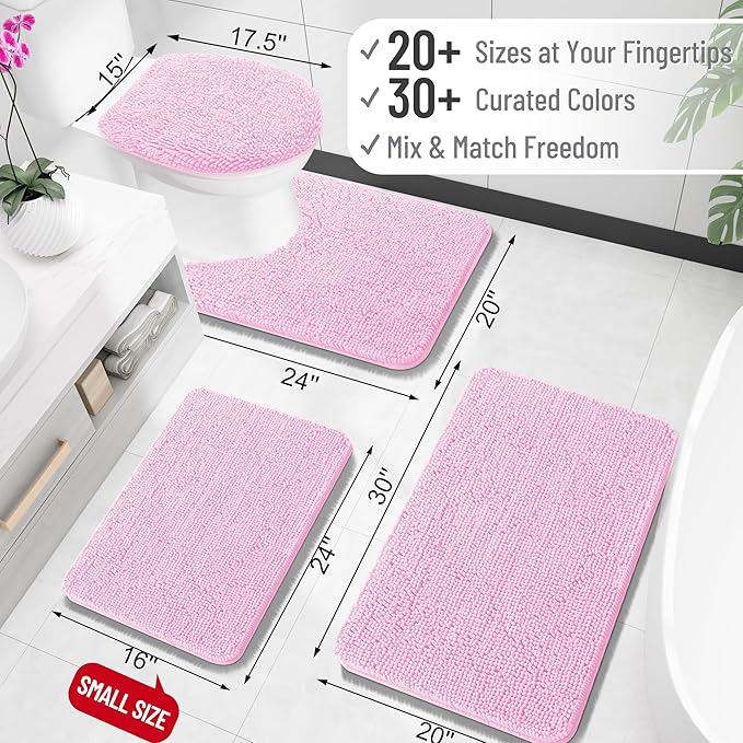 OLANLY Bathroom Runner Rugs 45x27, Extra Soft Absorbent Chenille Bath Rugs | Pink, Quick-Drying Rubber Backing, Machine Washable Long Bath Mat for Bathroom Floor, Tub and Shower, Home Decor Accessories