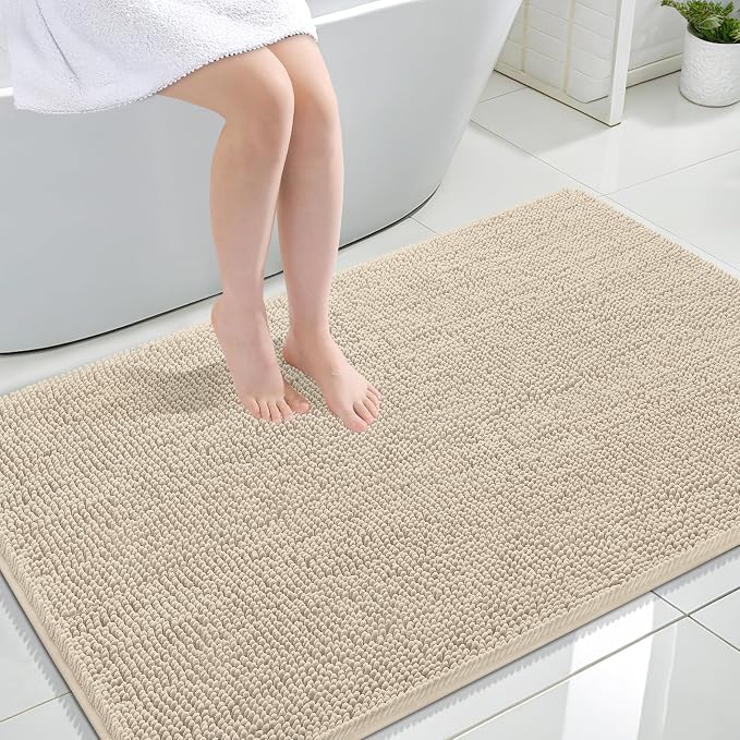 OLANLY Large Bathroom Rugs 47x32, Extra Soft Absorbent Chenille Bath Rugs | Sand, Quick-Drying Rubber Backing, Machine Washable Bath Mat for Bathroom Floor, Tub and Shower, Home Decor Accessories