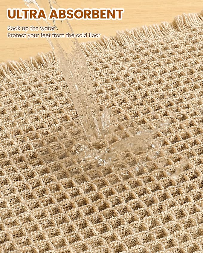 Smiry Waffle Bath Mat 47X20, Extra Soft Absorbent Bathroom Rugs, Brown | Non Slip Machine Washable Quick Dry Bath Rugs for Bathroom Floor, Tub, Shower, Home Decor Accessories