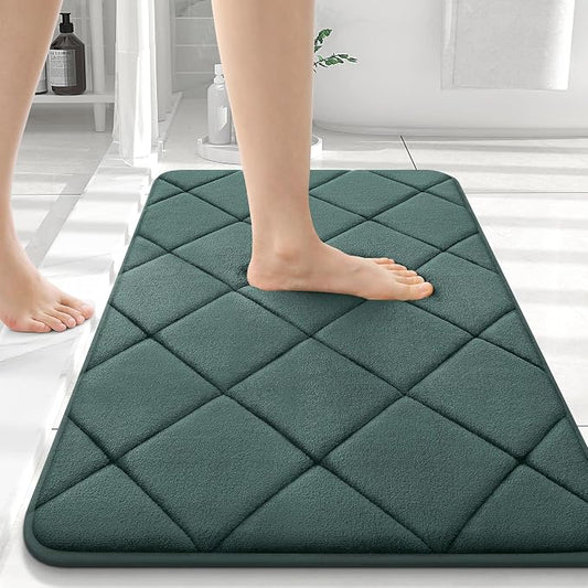 OLANLY Memory Foam Bath Mat 36x24, Ultra Soft and Absorbent Bathroom Rugs | Blackish Green, Quick Dry, Machine Washable Shower Bath Rugs, Comfortable Bath Carpet for Bathroom Floor, Tub and Shower