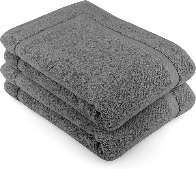 COTTON CRAFT Bath Mats - 2 Pack Tub Shower Floor Mat - 21x30- Charcoal Grey | Ultra Absorbent Plush 900 GSM Pure Cotton Banded Border Luxury Towel Rug - Not a Bathroom Rug