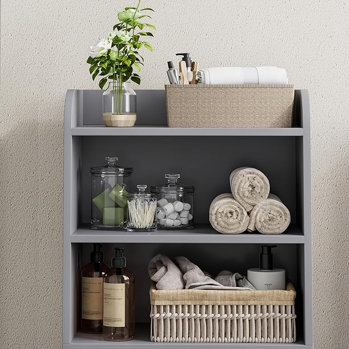 Homhedy Small Bathroom Storage Cabinet, Toilet Paper Storage Cabinet | Bathroom Floor Cabinet with Doors and Shelves, Bathroom Organizers for Small Spaces, 7.9" D x 14.6" W x 31" H, Gray