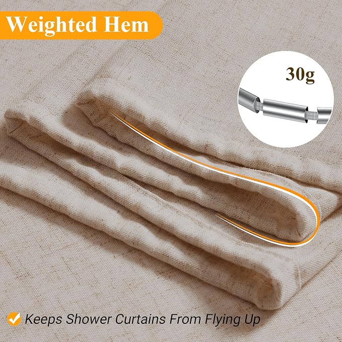 Extra Long Linen Shower Curtain 96 Inch Long for Bathroom Boho Farmhouse Fabric Shower Curtains Set with Hooks Neutral Cloth Modern Cottage Core Waterproof,Birch Beige