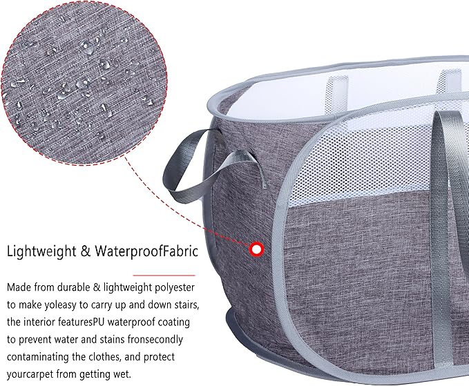 Pop Up Laundry Hamper，with Durable Handles collapsible laundry basket，Easy to Open and Fold for college Dorm,kids room，travel (Gray)…