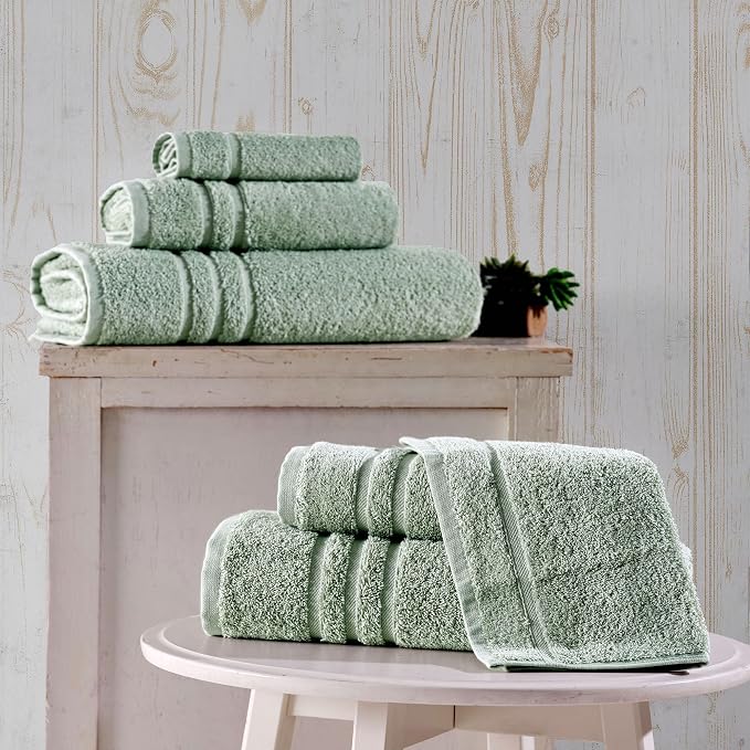 Hawmam Linen Green 6 Piece Bath Towels Set for Bathroom Original Turkish Cotton Soft, Absorbent and Premium 2 Bath Towels, 2 Hand Towels, 2 Washcloths