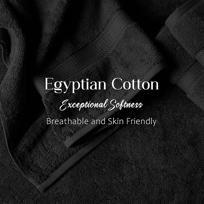 SUPERIOR Egyptian Cotton Plush & Absorbent, Bath Towel Set of 2, Black | Quick Dry, Soft Luxury Towel Set, Bath Essentials for Bathroom, Guest Bath, Spa, 2 Piece Bath, Madeline Towels