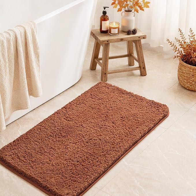 MIULEE Fall Burnt Orange Bathroom Rugs Soft Microfiber Bath Mat 20x30 Inch | Absorbent, Non Slip, Quick Dry, Fluffy Bath Rugs for Bathroom Floor Tub Showers, Machine Washable