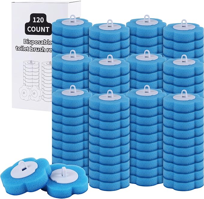 120 Count Disposable Toilet Brush Refills Pads for Most Toilet Wands | Prefilled Cleaning Deep-Scrubbing Toilet Pads, 3-Layer Sponge, For Bathroom Cleaning, Sinks, Tubs & Floor Drains