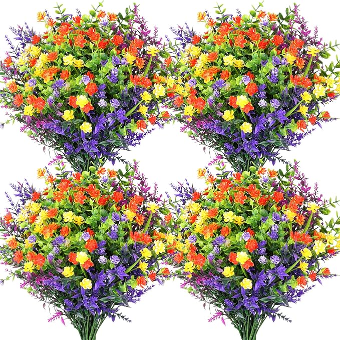 UV Resistant Artificial Flowers for Outdoors, 12PCS Mix | Silk & Plastic, for Hanging Baskets, Window Boxes & Planters, Porch, Yard, Garden, Spring Summer Outdoor Home Decorations