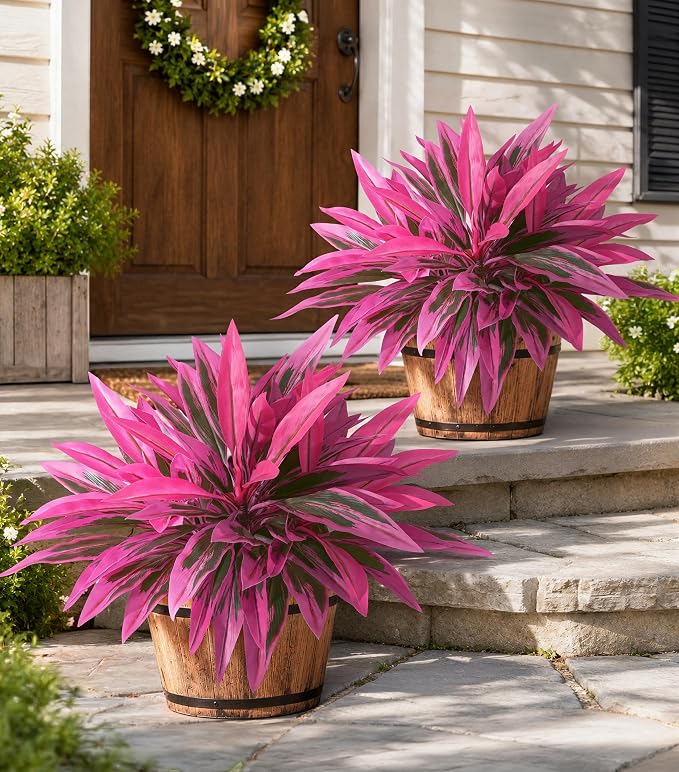 Starttag Artificial Greenery for Outdoors Fake Plants, 4 Bundles Boston Fern Plastic Leaves with Stems UV Resistant Look Real Faux Plants for Planters Patio Garden Front Porch Yard Decoration