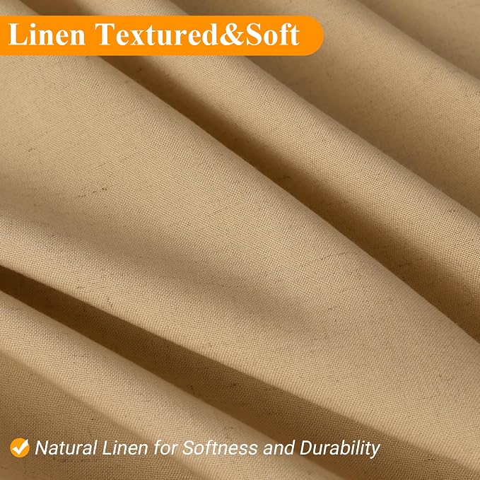 Gold Yellow Linen Shower Curtain, Country Boho Farmhouse Bath Decor Shower Curtains Neutral Cloth Weighted Textured Fabric Bath Curtain Liner with Hooks, 72x80