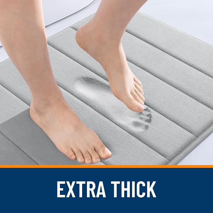 OLANLY Memory Foam Large Bath Mat 70x46, Super Soft Absorbent Bathroom Rugs | Light Gray, Quick Dry Bath Rug, Machine Washable Shower Floor Mats, Bathmat Carpet for Bathroom Floor, Tub and Shower