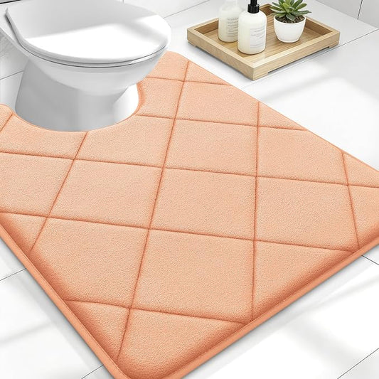 OLANLY Memory Foam Toilet Rugs U-Shaped 24x20, Ultra Soft and Absorbent | Peach, Quick Dry Commode Contour Rugs, Machine Washable, Comfortable Bathroom Contour Bath Mats for Toilet Base
