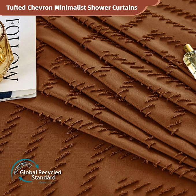 Siiluminisoy Orange Shower Curtain Vintage Boho Shower Curtain Textured Tufted Chevron Rust Shower Curtains for Bathroom 72" x 72"