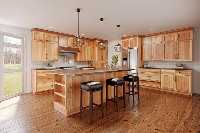Quicklock RTA (Ready-to-Assemble) 42" Tall Wall Kitchen Cabinets - Shaker Style | 100% Hardwood | Made in America | Soft Close Hardware (Rustic Hickory, 12" D x 12" W x 42" H)