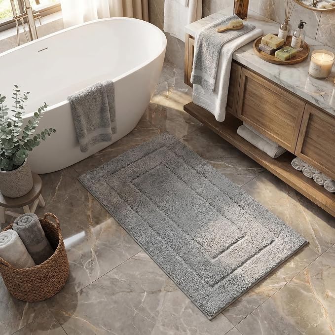 GRANNY SAYS Gray Bathroom Runner Rug 59" x 24", Soft Microfiber Bath Mat | Non-Slip long rug with TPR Backing, Absorbent, Machine Washable Extra Large Bath Rugs for Double Vanity, Shower, Tub