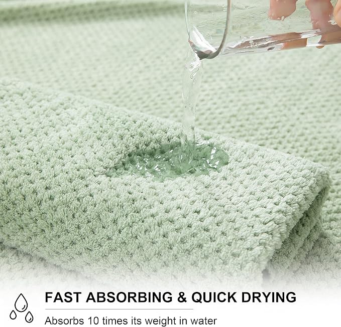 8-Piece Bath Towel Set, 2 Extra Large Bath Towel Sheets, 2 Hand Towels and 4 Washcloths - Highly Absorbent Quick Dry Polyester,Ultra Soft Towel Set for Bathroom, Waffle Weave Design, Pack of 8, Green