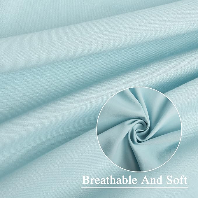 Spa Blue Ruffle Shower Curtain with 12 Buttonholes | Vintage Handcrafted Bow Tie Bath Curtain for Master Bathroom, Ruched Microfiber Bathroom Curtain, 72" W x 72" H (LQ-10)