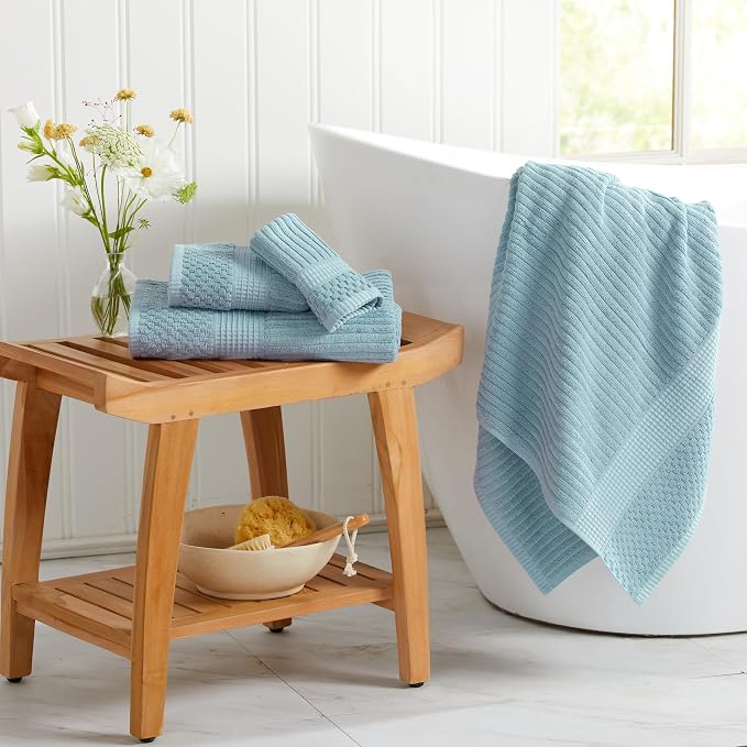 100% Cotton Bath Towel Set | 4-Pack | Textured | Aegean | Absorbent & Quick-Dry Bathroom Towels | Textured and Durable Cotton Towels for Bathroom | OEKO-TEX | Krista Collection