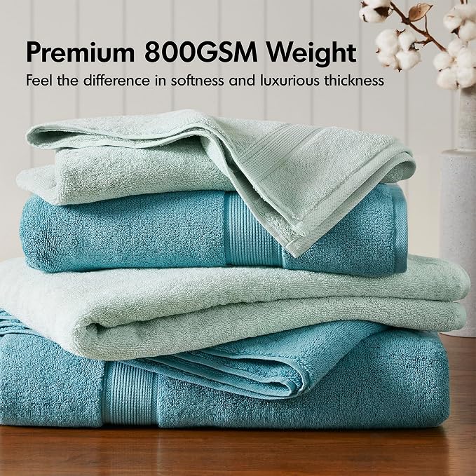 Madison Park Cotton Bath Sheet 2 Piece Oversized, 800GSM, 34" x 68" Aqua | Long Staple, Highly Absorbent Bath Towel for Bathroom, Durable Hotel Spa Quality Quick Dry, Lint Reducing, OEKO-TEX Certified