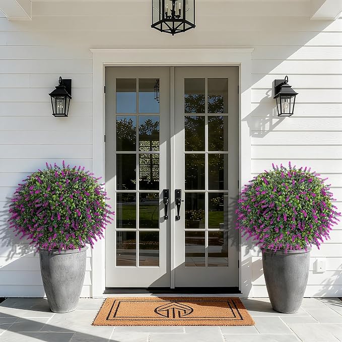 26'' Artificial Topiary Ball Trees with Lavender 2 Pack (Fuchsia) | Fake Plants for Outdoor Indoor Artificial Shrubs with Ground Spike UV Resistant Fake Bushes for Front Porch Garden