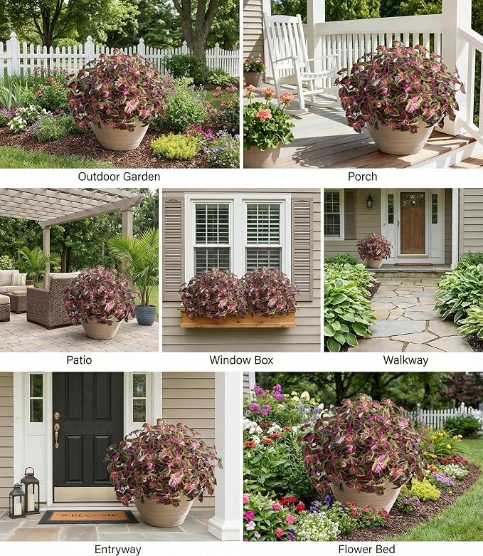 florisso Artificial Greenery Plants Outdoor, 5 Pcs Faux Coleus Plants UV Resistant Silk Plants with Stems, Fake Plants for Outside Garden Patio Hanging Planter Pathway Front Porch Decoration(Red)