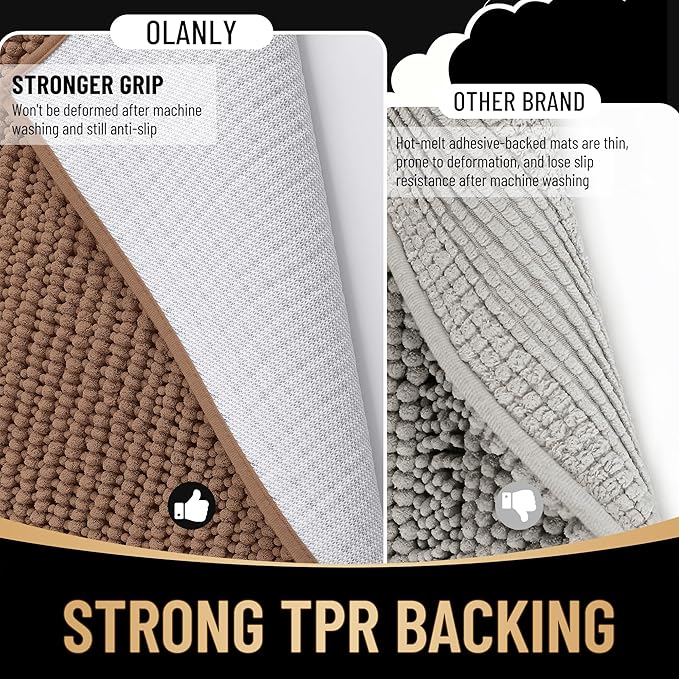 OLANLY Thick Chenille Bathroom Runner Rugs 47x24, Absorbent Bath Mat, Mocha | Soft Bath Rugs, Rubber Backing, Machine Wash Dry, Bath Mats for Bathroom, Tub and Shower, Home Decor Accessories