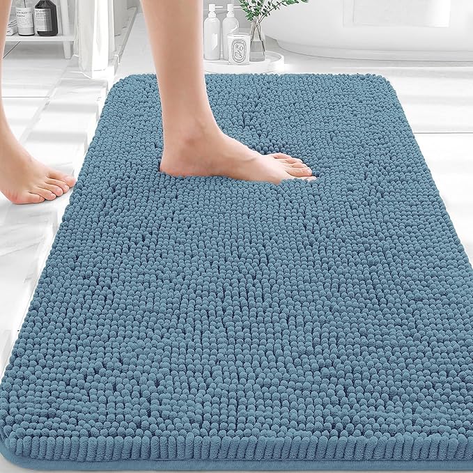OLANLY Bathroom Rugs 36x24, Extra Soft Absorbent Chenille Bath Rugs | Airy Blue, Quick-Drying Rubber Backing, Machine Washable Bath Mat for Bathroom Floor, Tub and Shower, Home Decor Accessories
