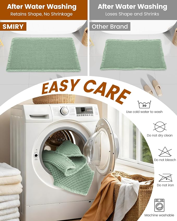 Smiry Waffle Bath Mat 72X24, Extra Soft Absorbent Bathroom Rugs, Sage Green | Non Slip Machine Washable Quick Dry Bath Rugs for Bathroom Floor, Tub, Shower, Home Decor Accessories