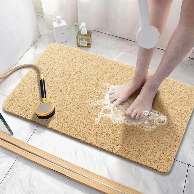 Soft Textured Bath, Shower, Tub Mat, 24x16 Inch, Phthalate Free, Non Slip Comfort Bathtub Mats with Drain, PVC Loofah Bathroom Mats for Wet Areas, Quick Drying
